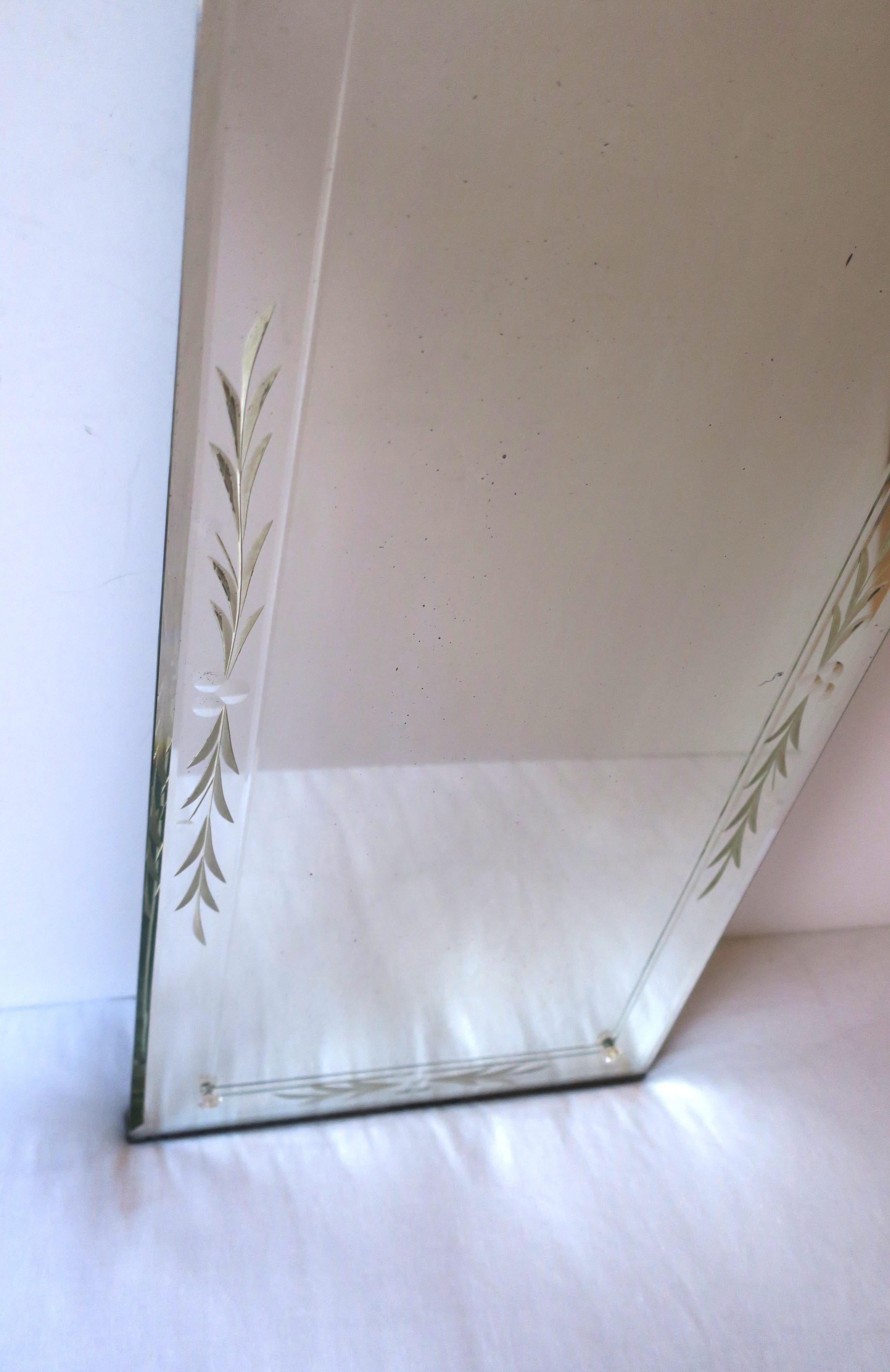 Wall Hall Foyer Vanity Mirror with Etched Design In Good Condition For Sale In New York, NY