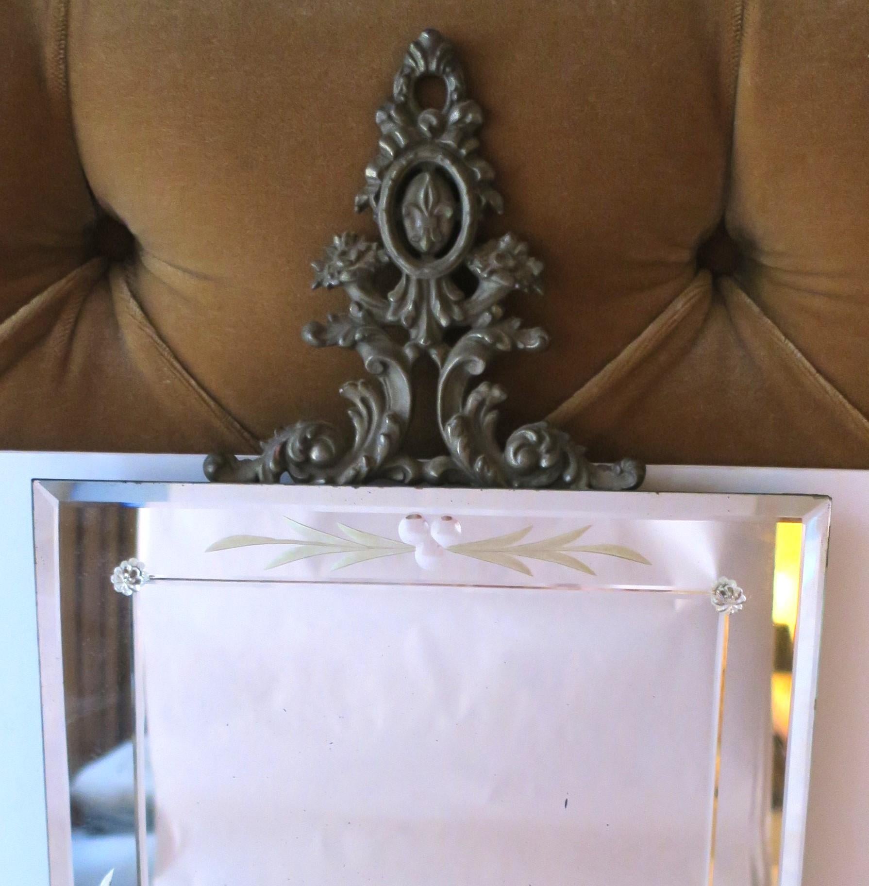 Wall Hall Foyer Vanity Mirror with Etched Design For Sale 2