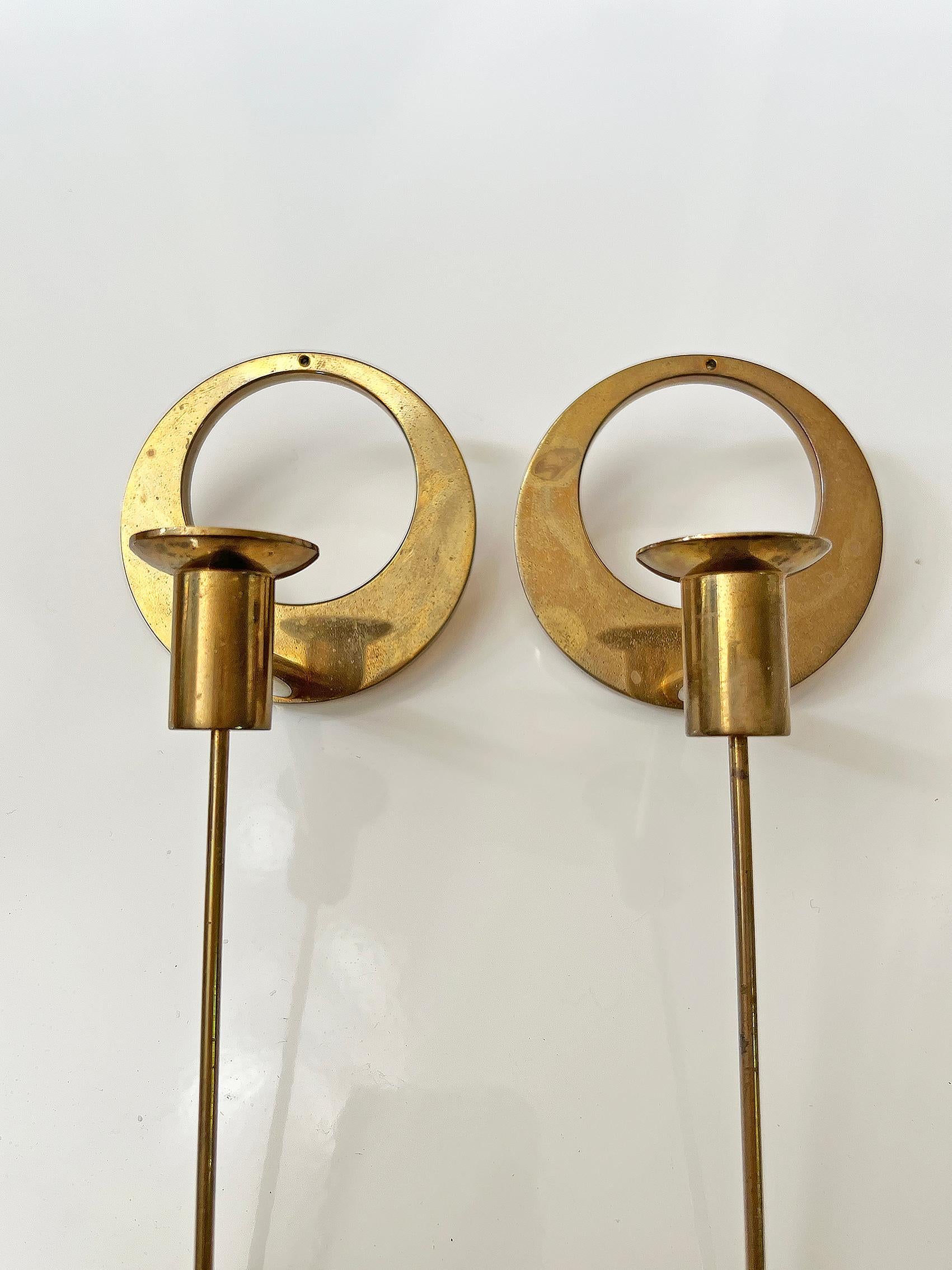 Mid-20th Century Wall Hanged Candlesticks in Brass by Arthur Pe, Kolbäck in Sweden For Sale