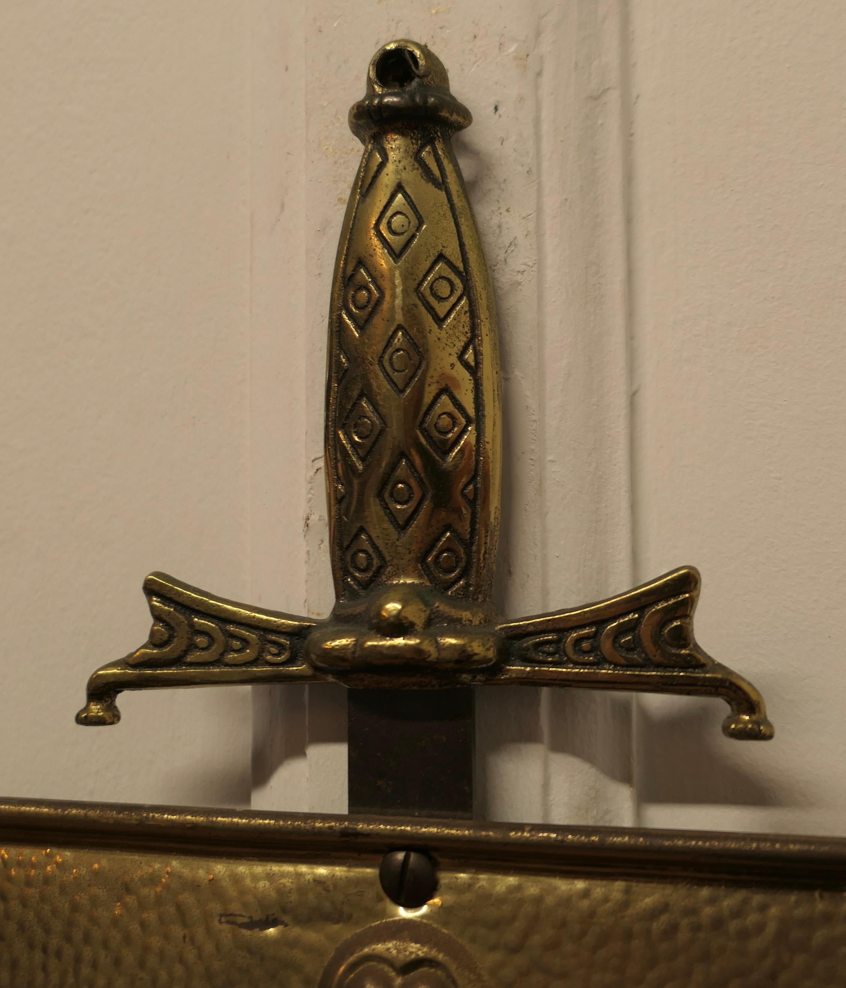 Mid-20th Century  Wall Hanging Arts and Crafts Brass Shield with Sword   For Sale