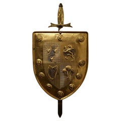 Wall Hanging Arts and Crafts Brass Shield with Sword