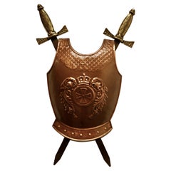 Wall Hanging Arts and Crafts Copper Breast Plate Shield with Cross Swords