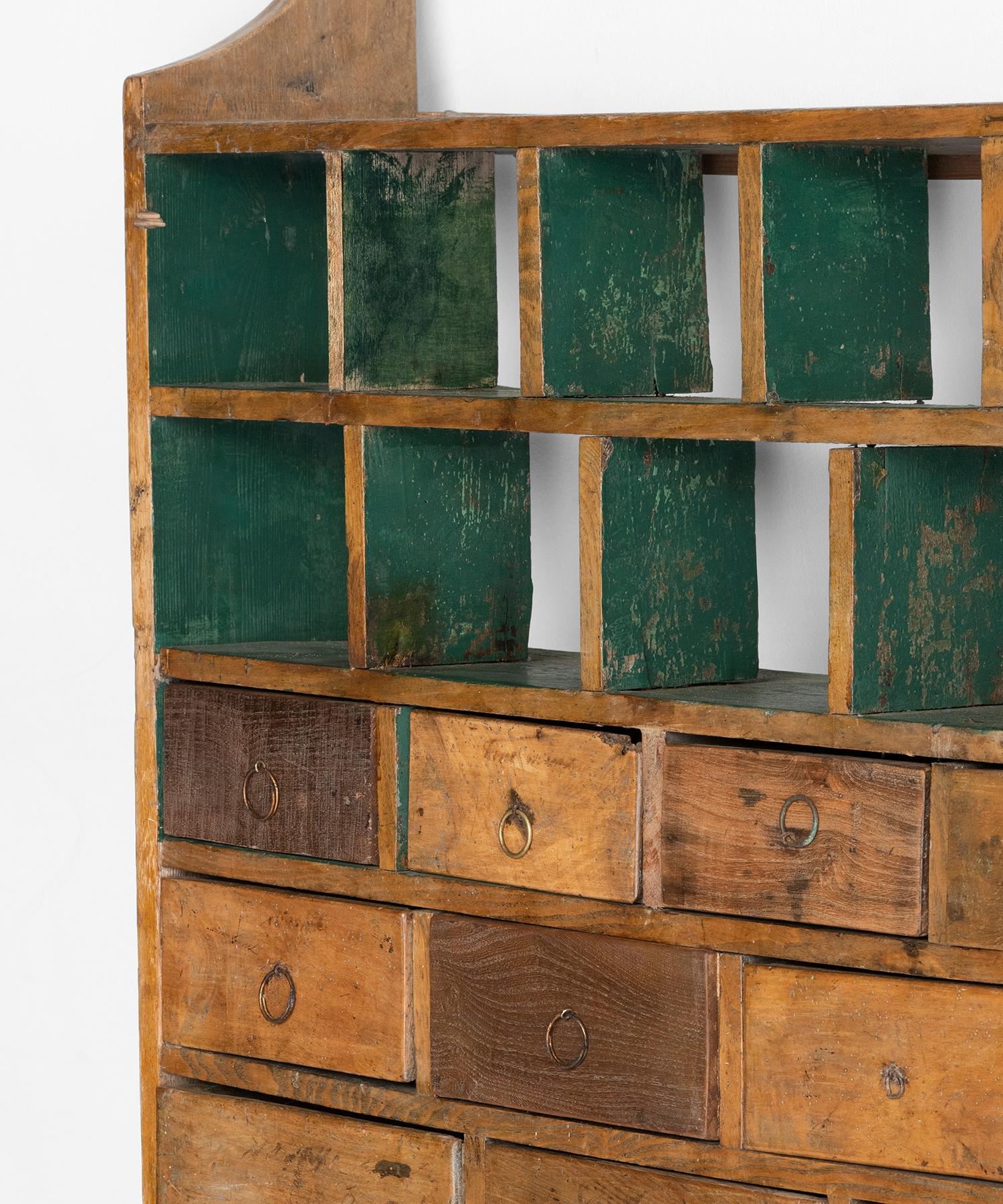 Fruitwood Wall Hanging Bank of Drawers