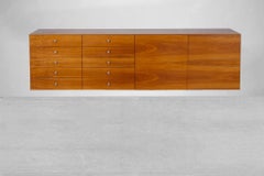 Enfilade mural suspendu flottant modulaire avec base chromée 1960, dix tiroirs