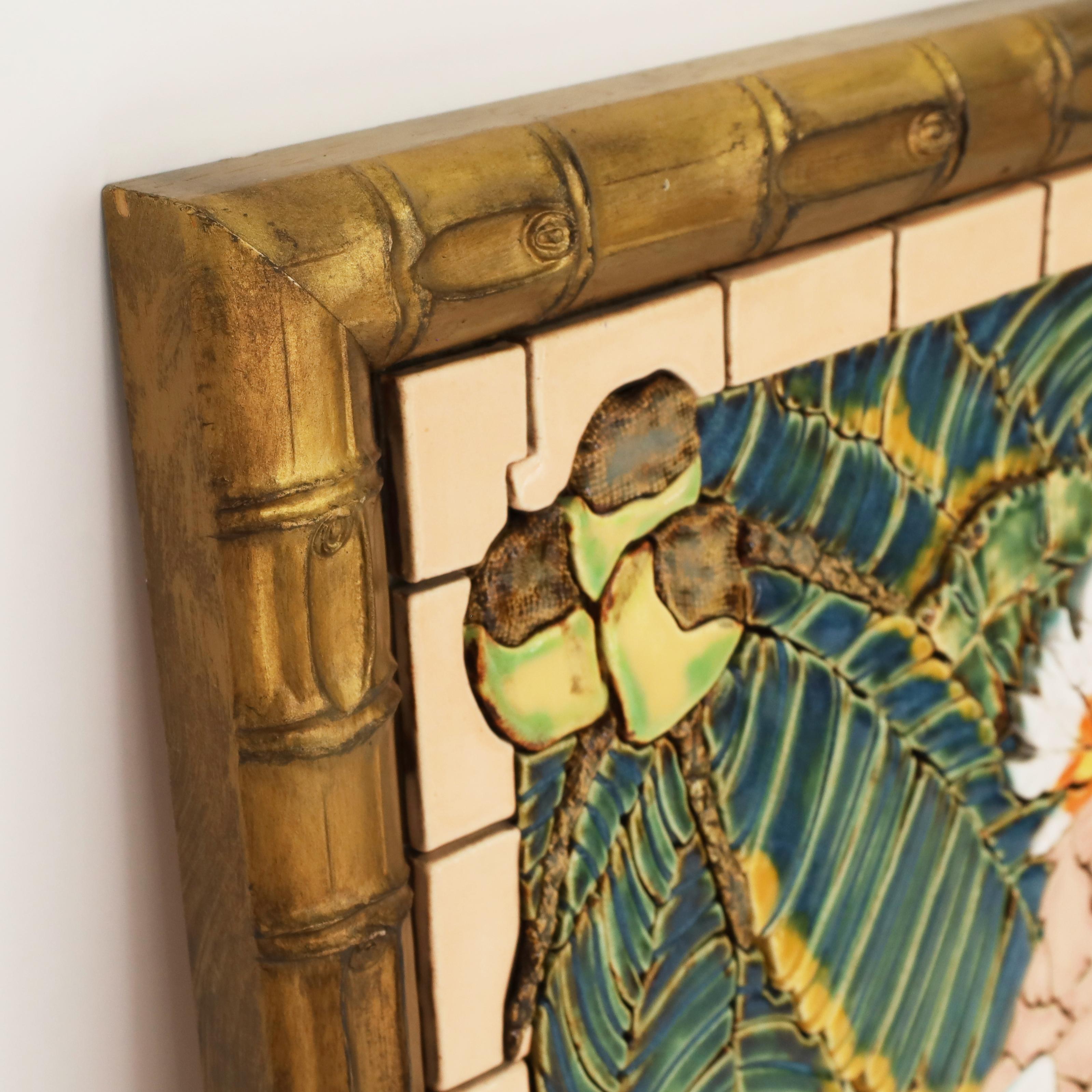 20th Century Wall Hanging Jungle Mosaic Tile Panel with Cockatoo or Bird For Sale