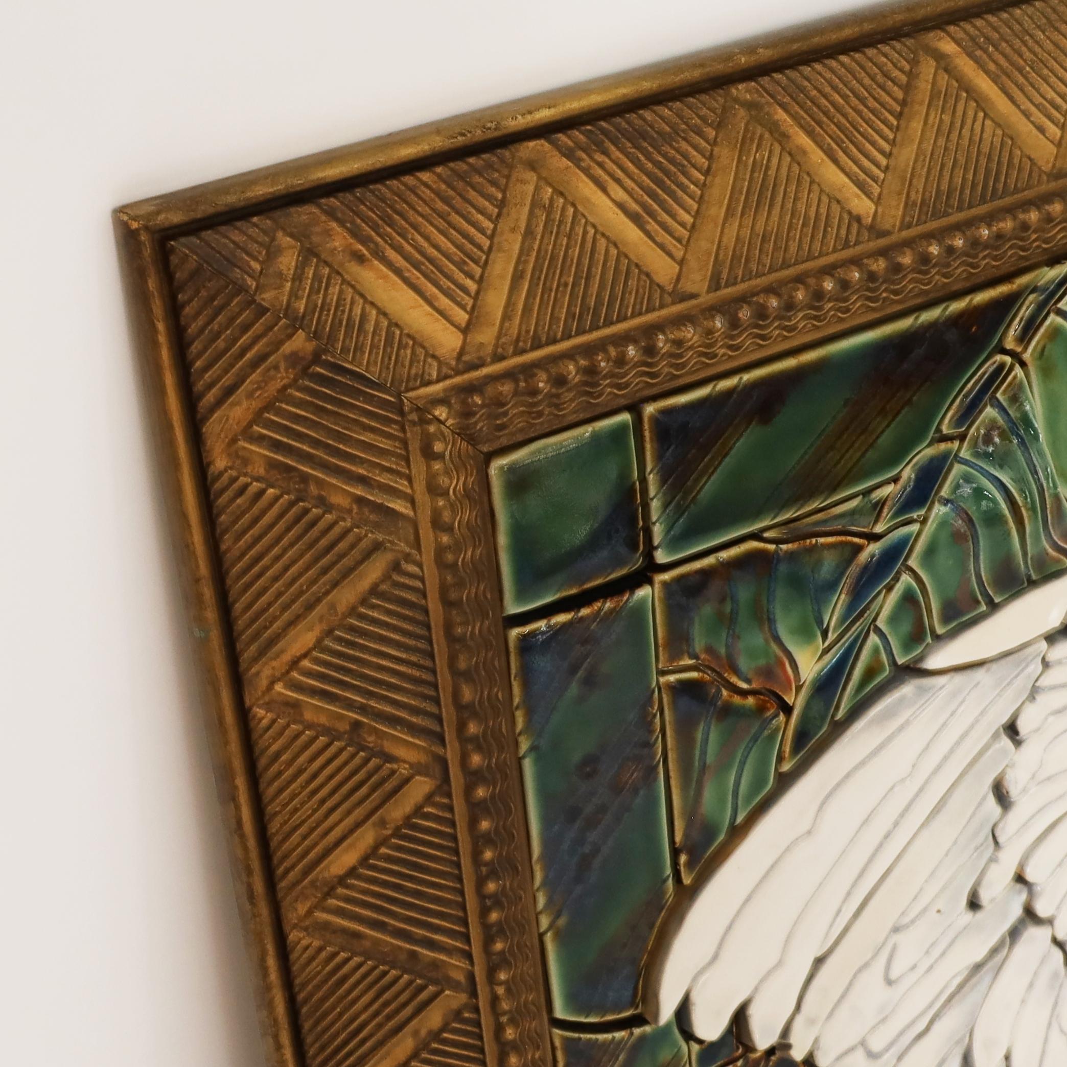 Contemporary Wall Hanging Jungle Mosaic Tile Panel with Cockatoo or Bird For Sale