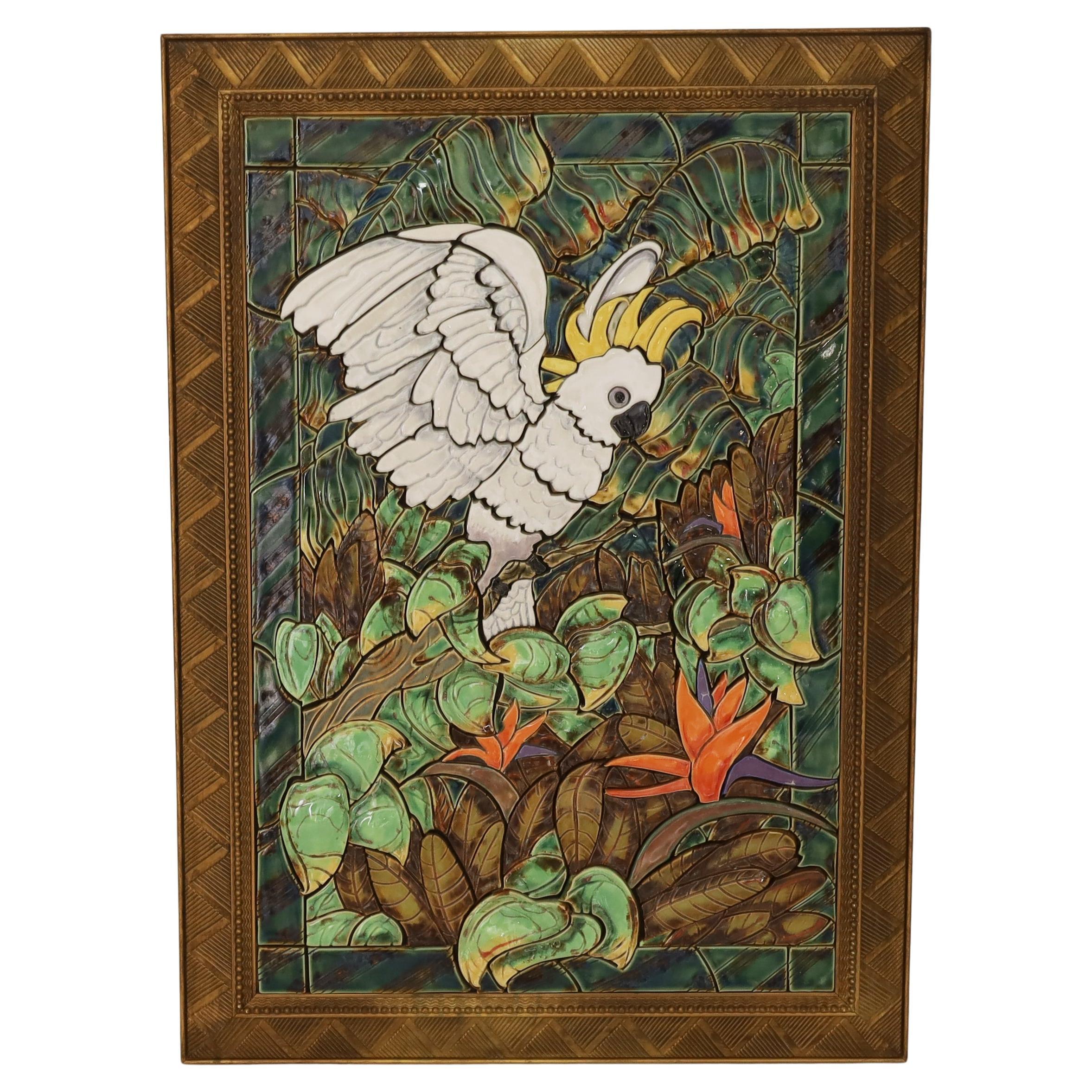 Wall Hanging Jungle Mosaic Tile Panel with Cockatoo or Bird