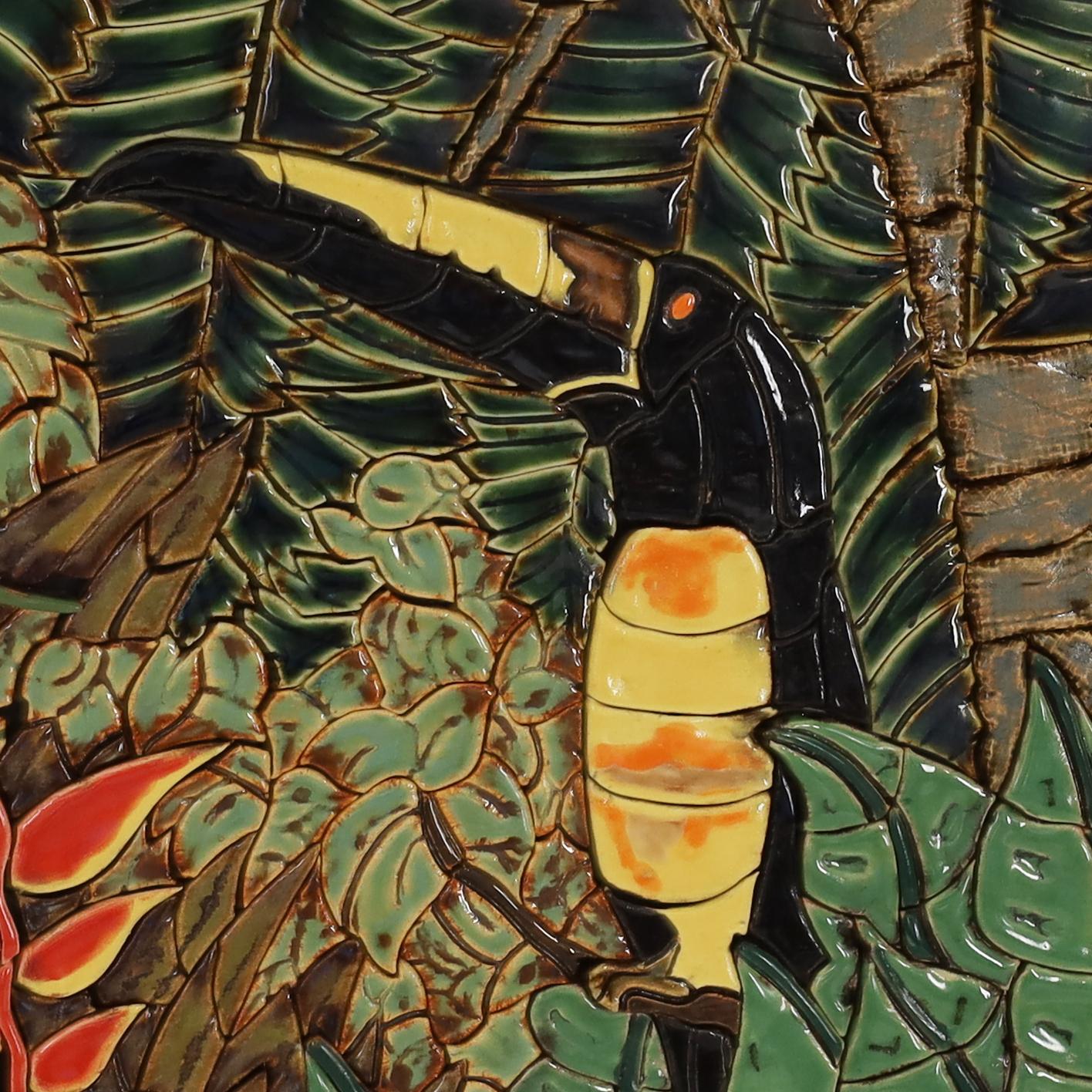 Wandbehangsbare Dschungel-Mosaikfliesen-Tafel mit Toucanen (amerikanisch) im Angebot