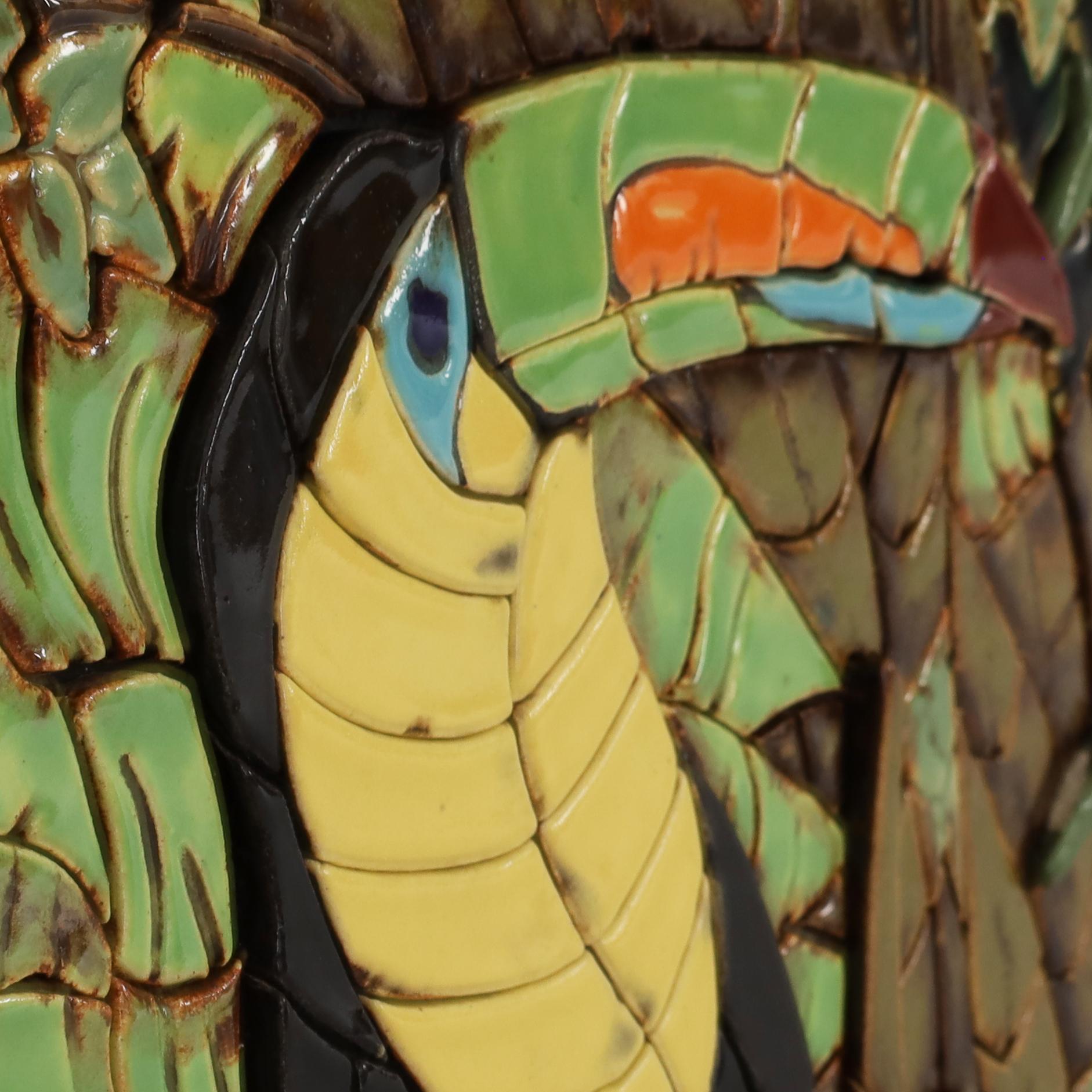 Wandbehangsbare Dschungel-Mosaikfliesen-Tafel mit Toucanen im Zustand „Gut“ im Angebot in Palm Beach, FL