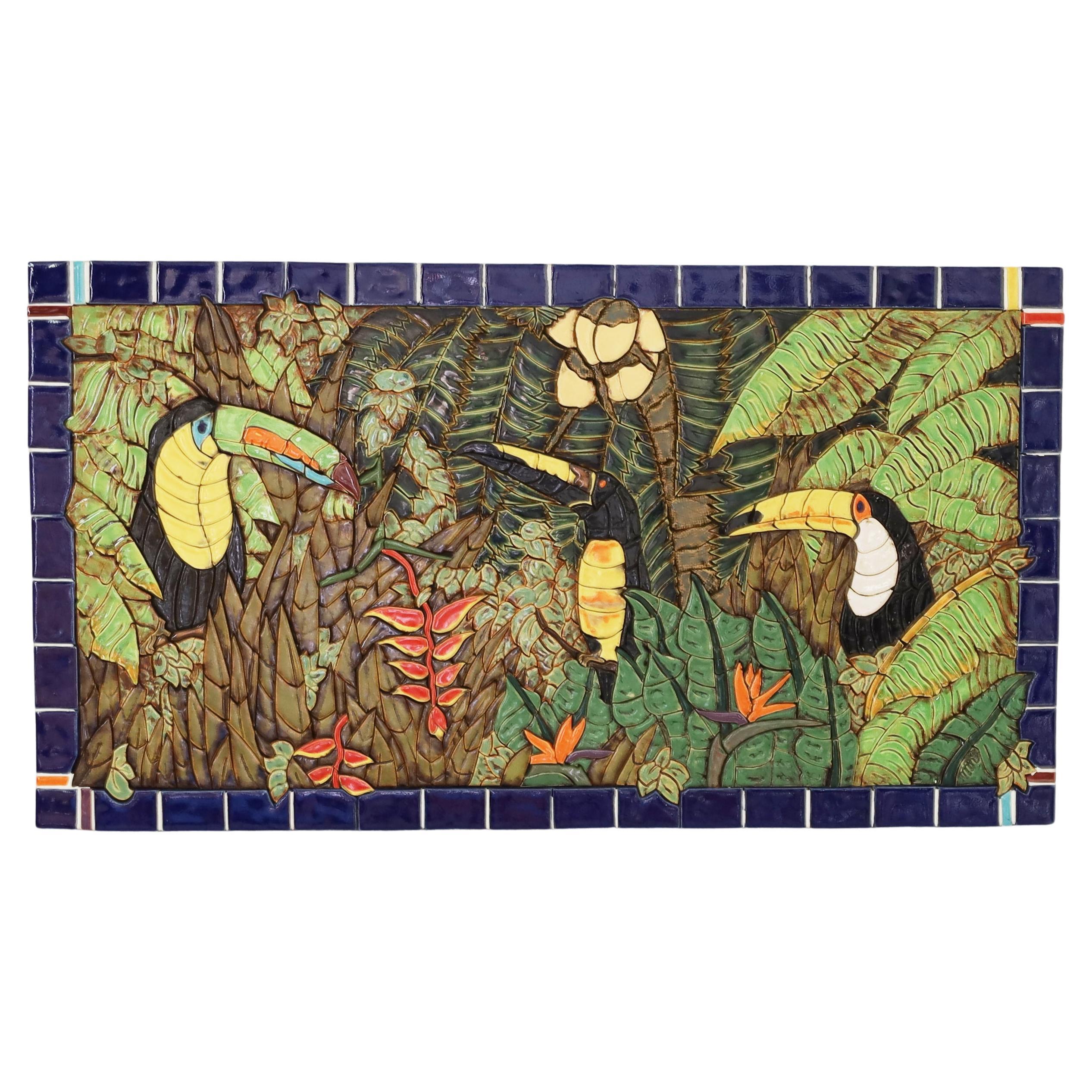 Wandbehangsbare Dschungel-Mosaikfliesen-Tafel mit Toucanen