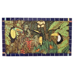 Wall Hanging Jungle Mosaic Tile Panel with Toucans