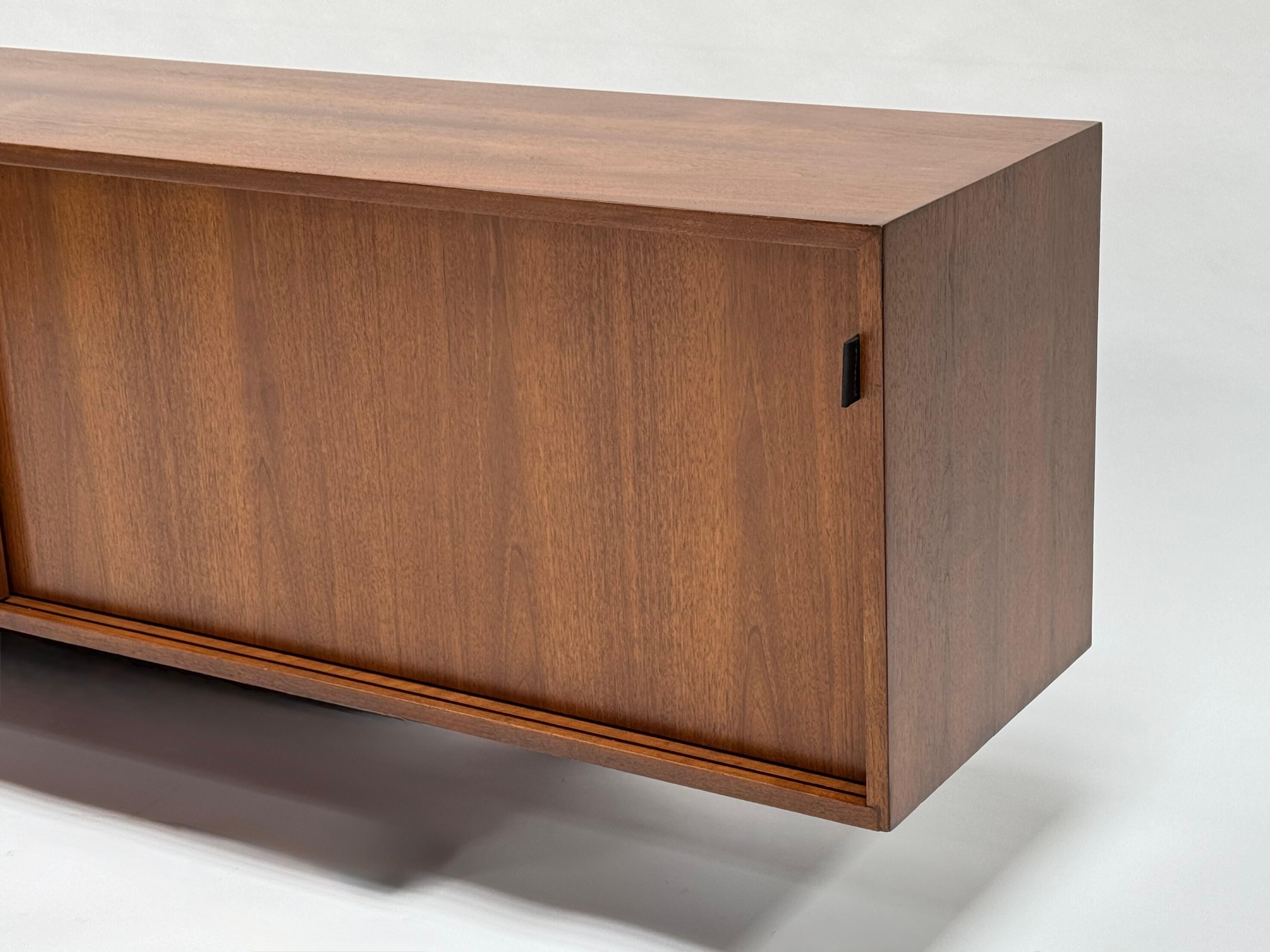 Hand-Crafted Wall Hanging Knoll Credenza in Walnut For Sale