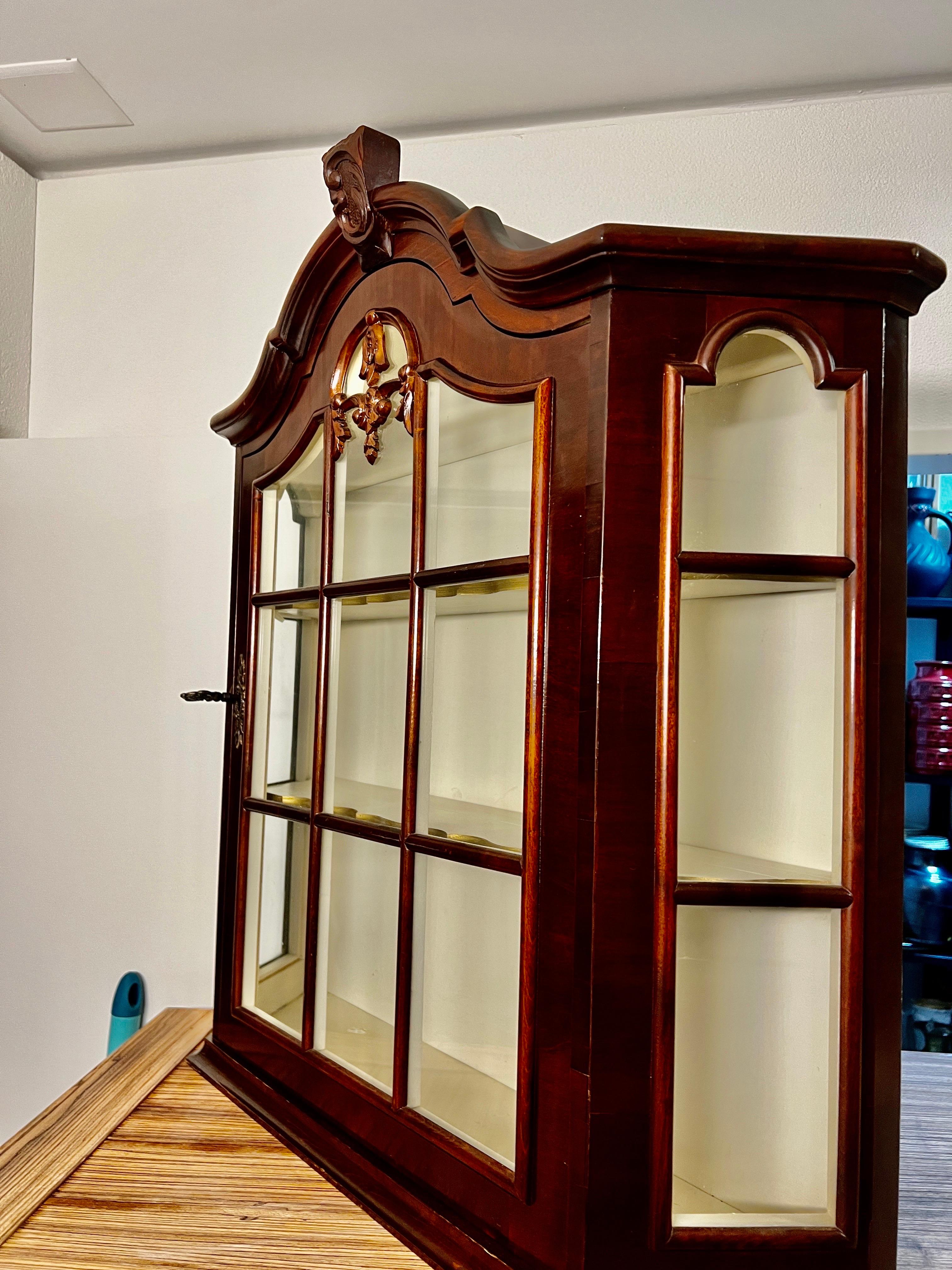 French Wall hanging Mahogany display Cabinet, Rococo Style, 20th century For Sale