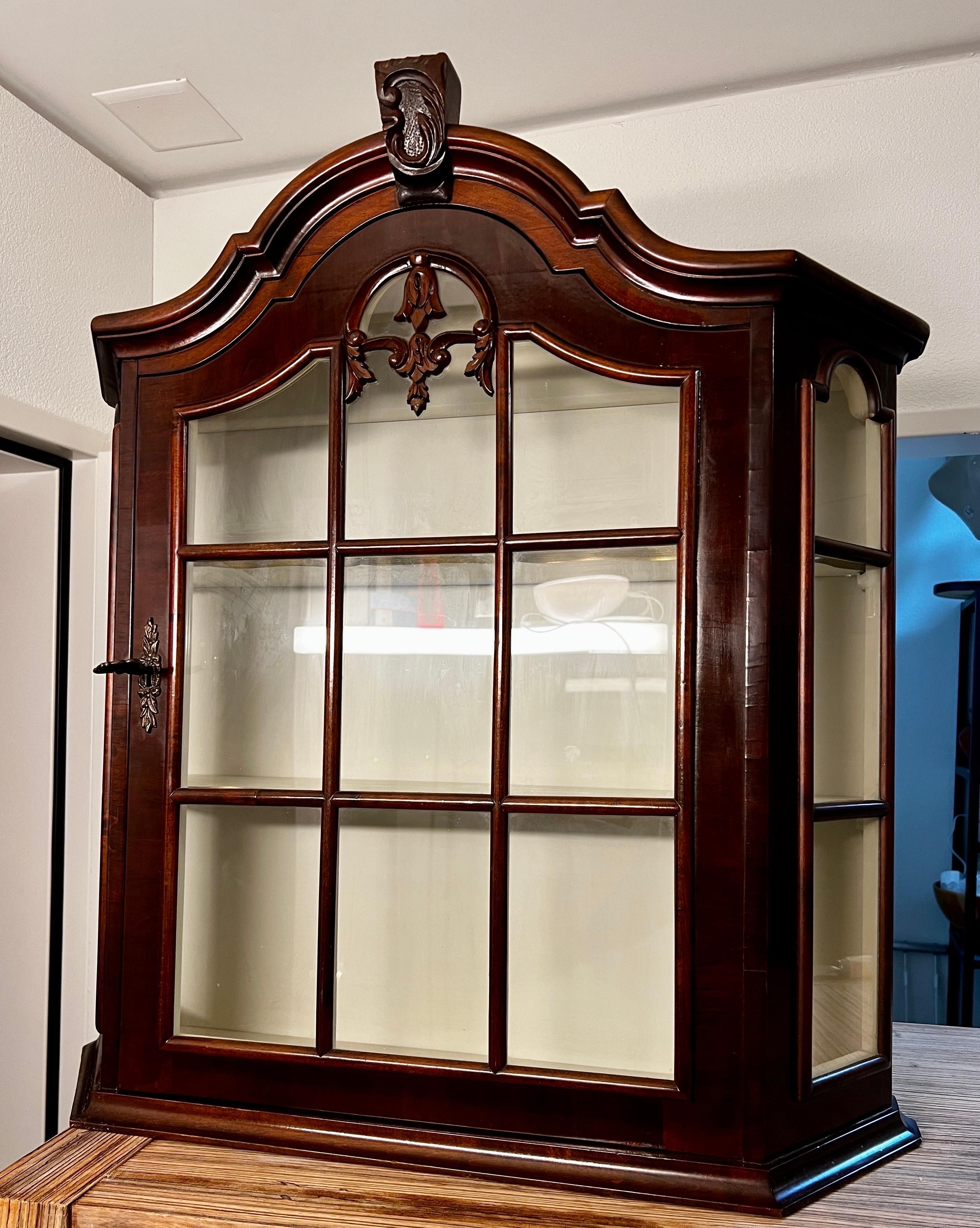 Wall hanging Mahogany display Cabinet, Rococo Style, 20th century  For Sale