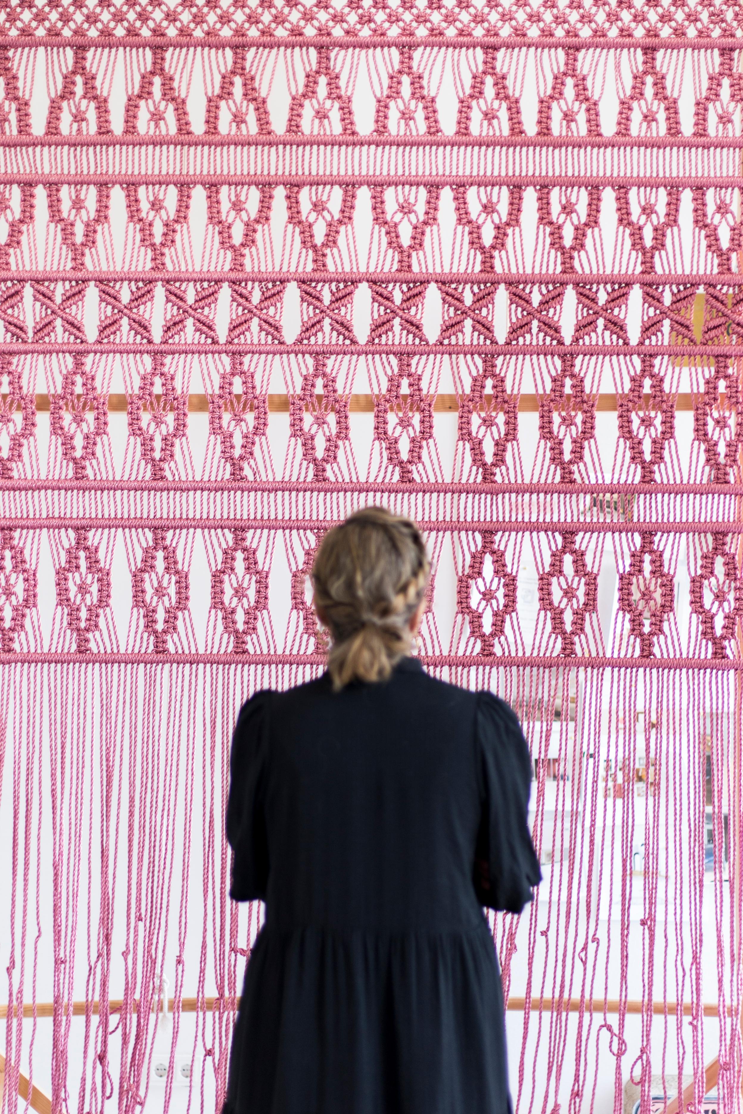 Contemporary WallHanging Pink Metallic, RopeArt, WallArt, FiberArt, Wall Tapestry, macrame For Sale