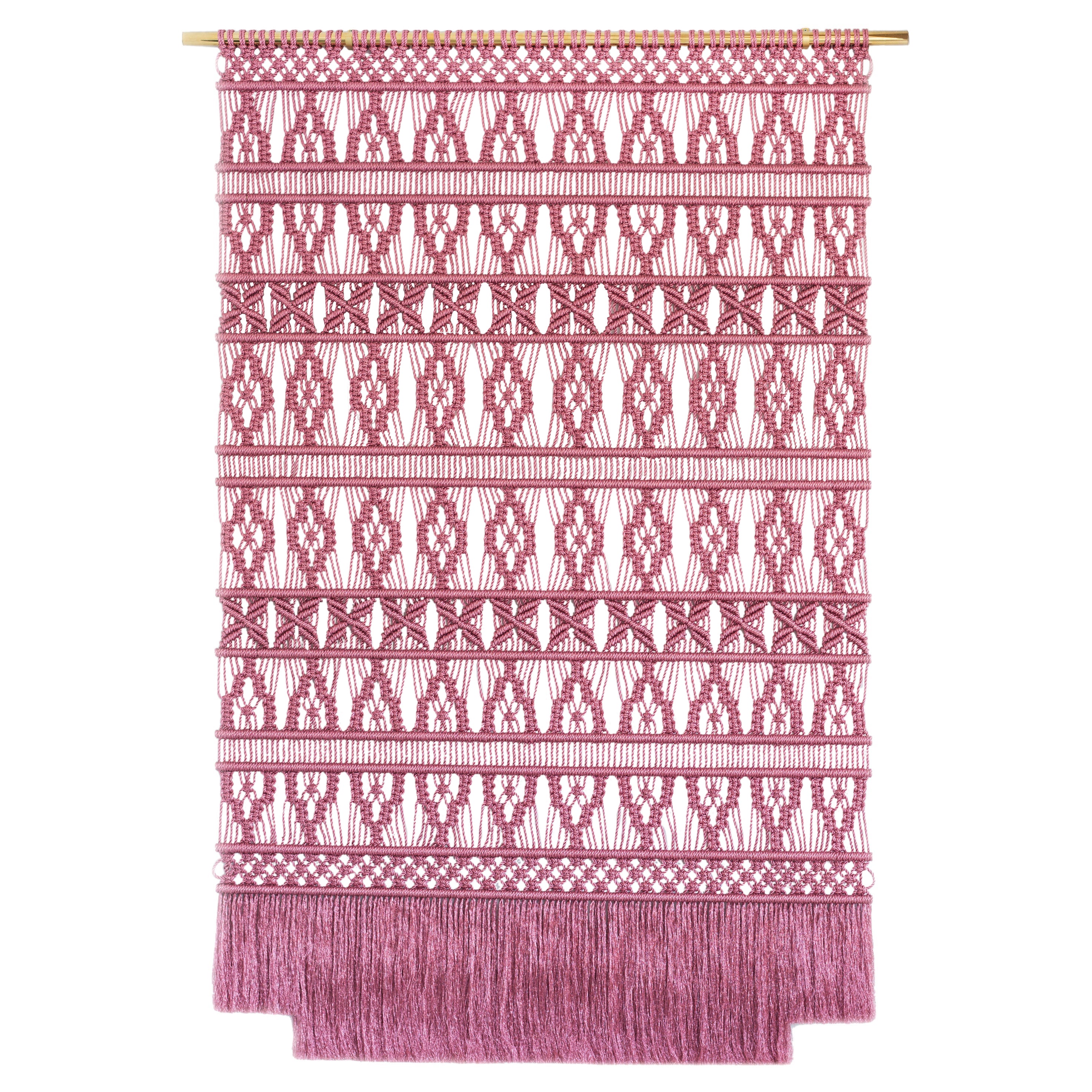 Wandteppich in Rosa Metallic, Macrame-Kunst, Wandkunst, Faserkunst