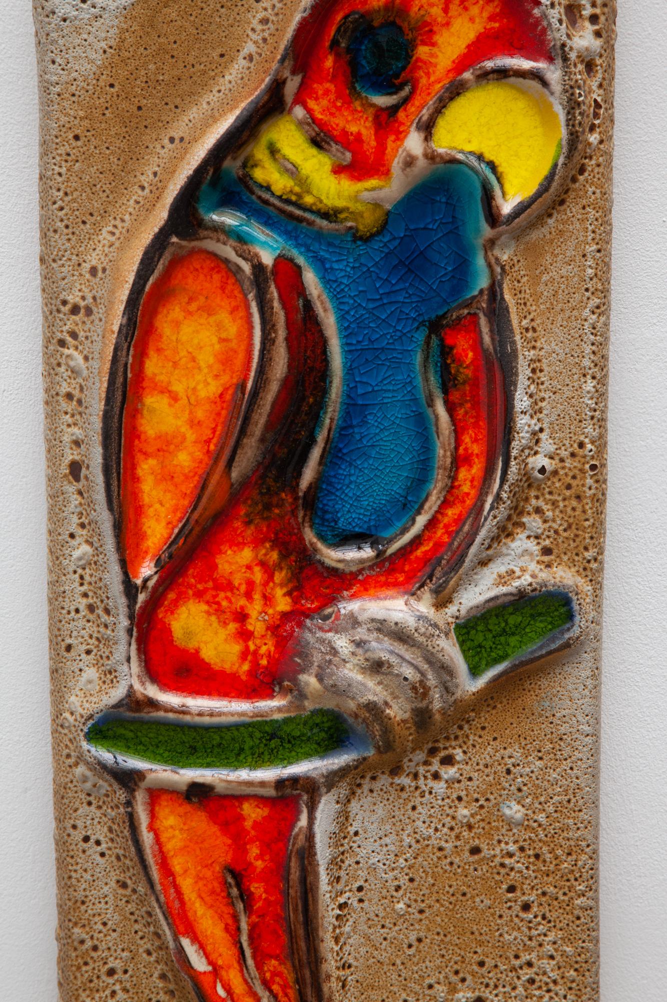Wall Hanging Tile Glazed Parrot, 1960s For Sale 3