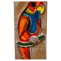 Wall Hanging Tile Glazed Parrot, 1960s