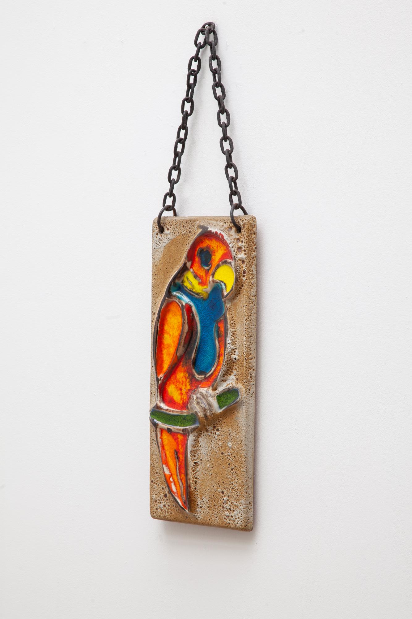 Mid-Century Modern Wall Hanging Tile Glazed Parrot, 1960s For Sale