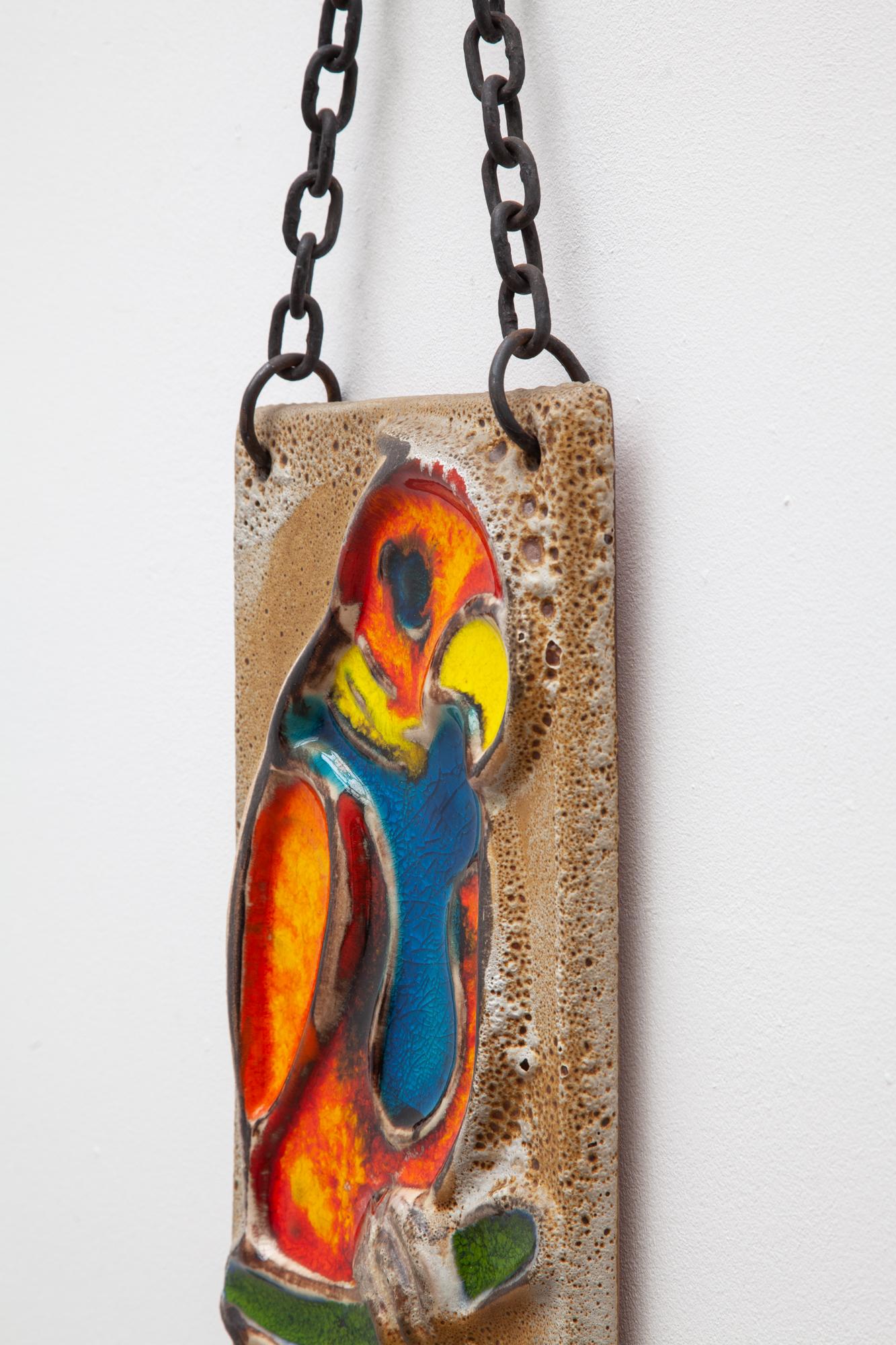 Wall Hanging Tile Glazed Parrot, 1960s In Good Condition For Sale In Antwerp, BE