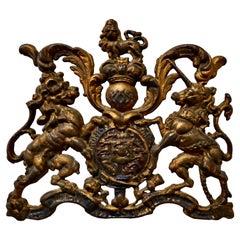 Wall Hanging Victorian Cast Iron Royal Coat of Arms Shield Plaque