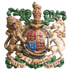 Wall Hanging Victorian Cast Iron Royal Coat of Arms Shield Plaque