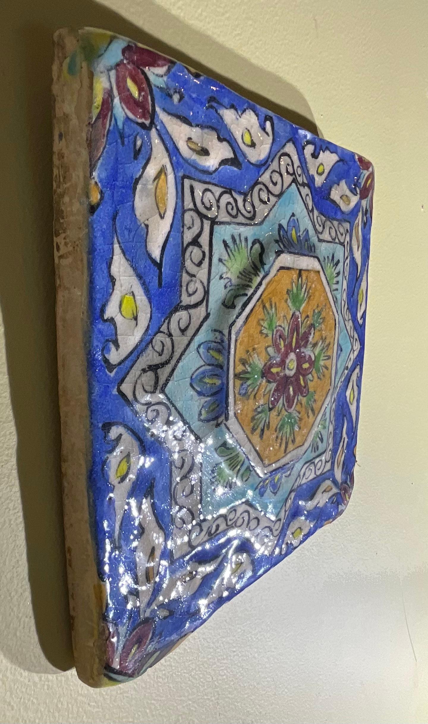 Ceramic Wall Hanging Vintage Square Embossed Persian Tile For Sale