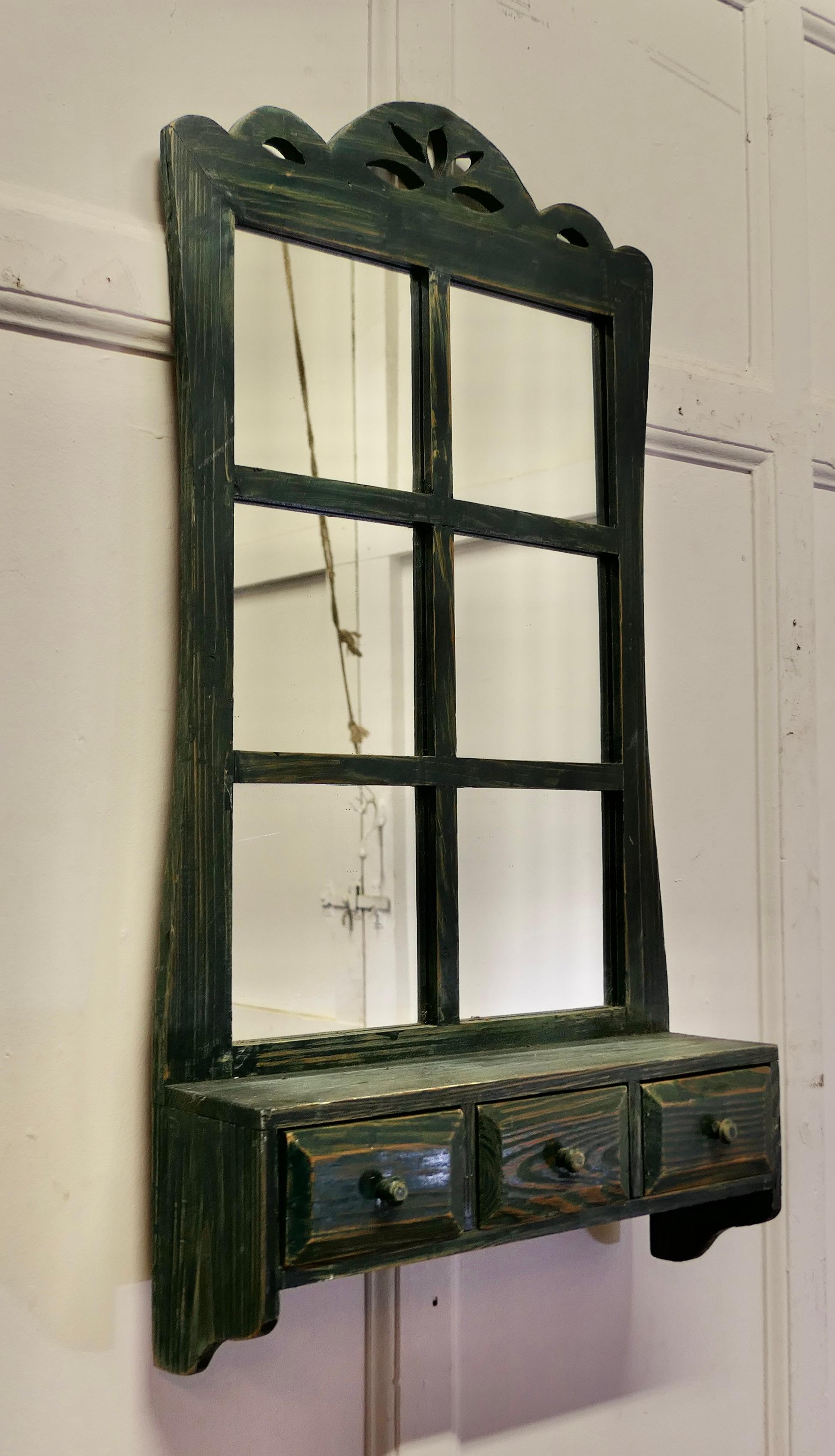 Wall Hanging Window Mirror with Drawers, Cloakroom or Bathroom    In Good Condition For Sale In Chillerton, Isle of Wight