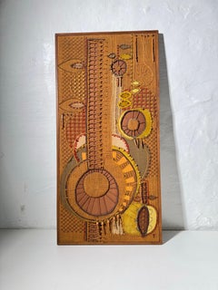Wall Hanging Woven Pop Art, Wool Jute, Cotton, Wood, 1960s Vintage