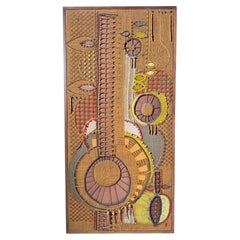 Wall Hanging Woven Pop Art, Wool Jute, Cotton, Wood, 1960s Vintage