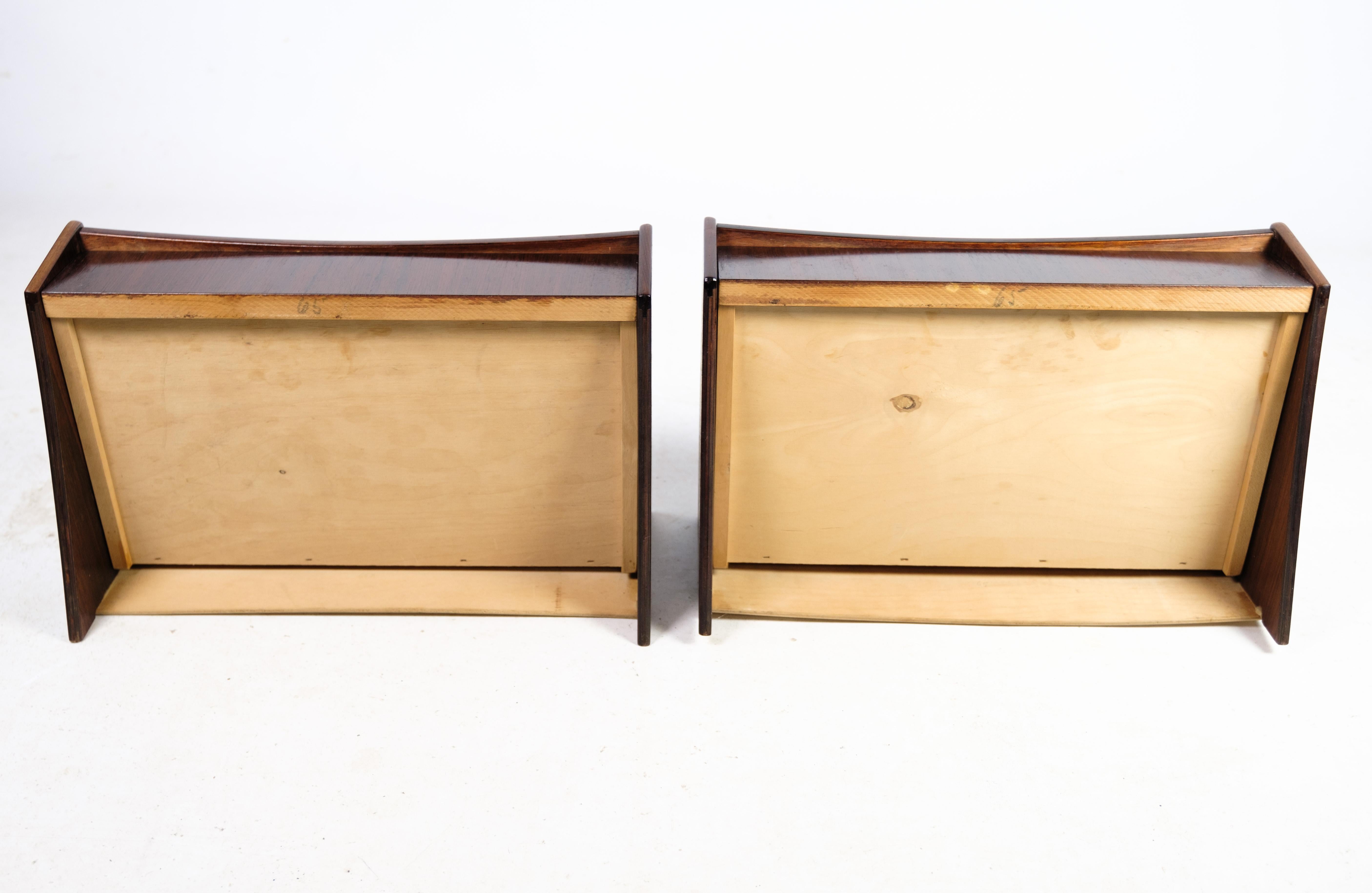 Wall Hung Bedside Tables, Rosewood, Drawers, Ølholm Møbelfabrik, Horsens 1