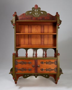 Swedish Folk Art Wall Cabinet for A. Lagerberg, Early Scandinavian Art Nouveau