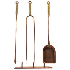 Vintage Wall Hung Fireplace Tools in Copper, Denmark, 1960s