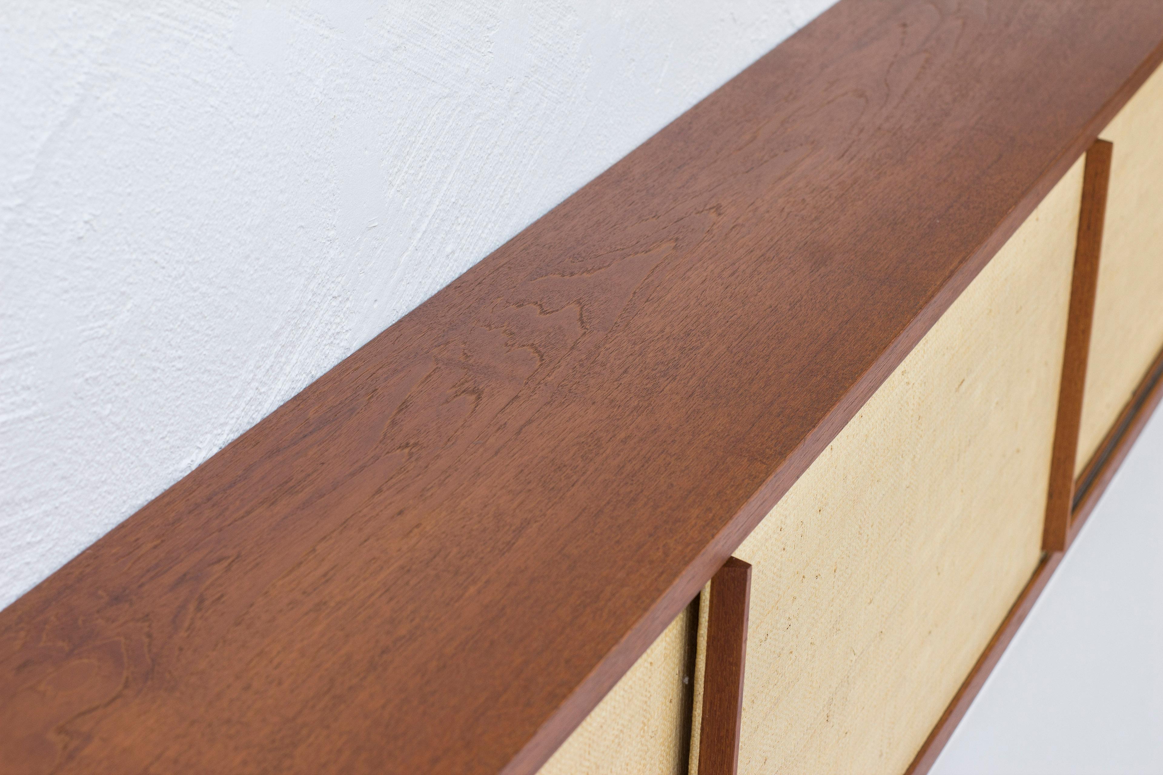 Seagrass Wall Hung Sideboard in Teak and Seaweed in the Style of Illmari Tapiovaara 