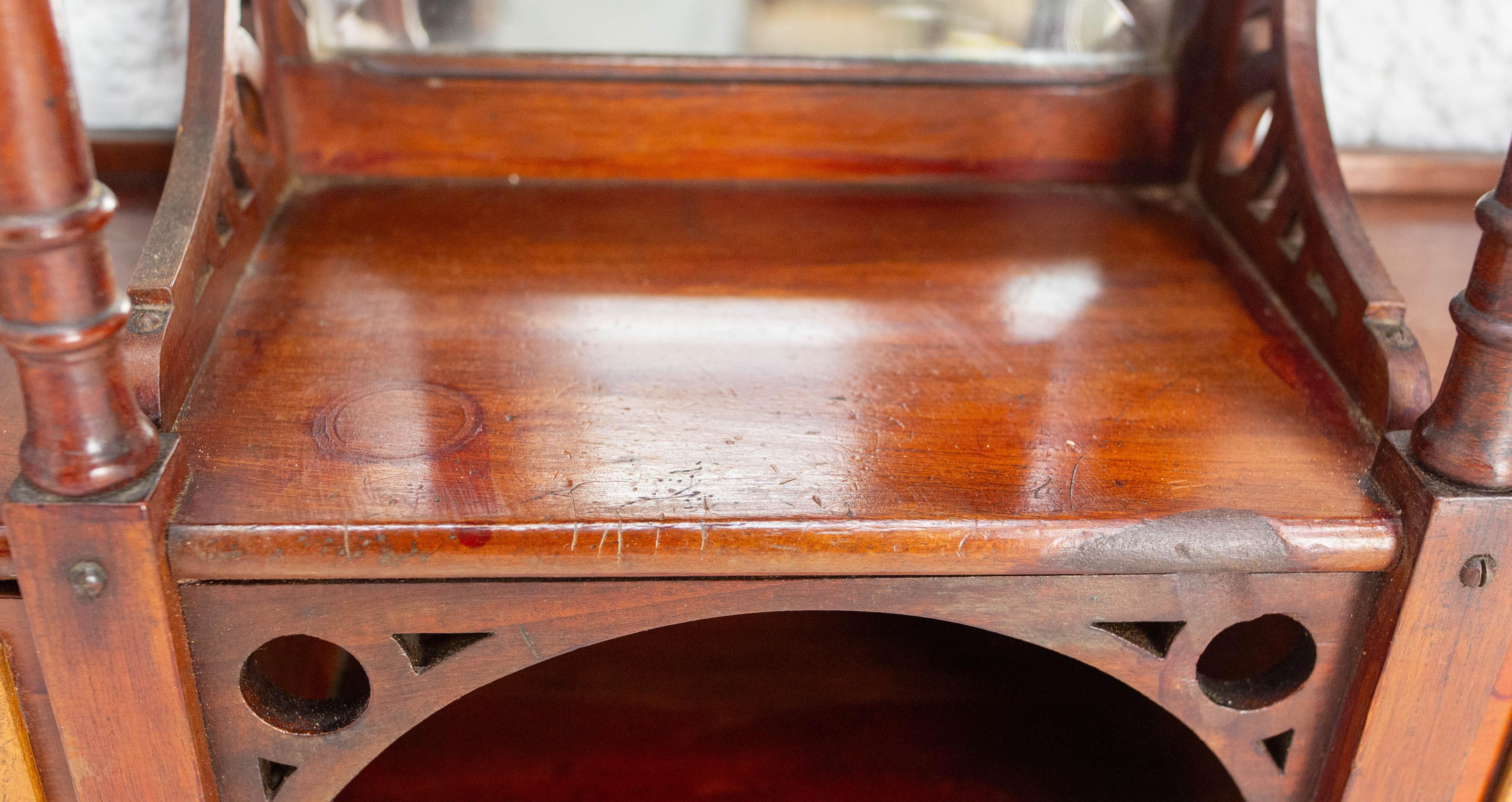 Mensole a muro in Wood Iroko con specchio smussato e intarsio Art Nouveau Fine Ottocento in vendita 3