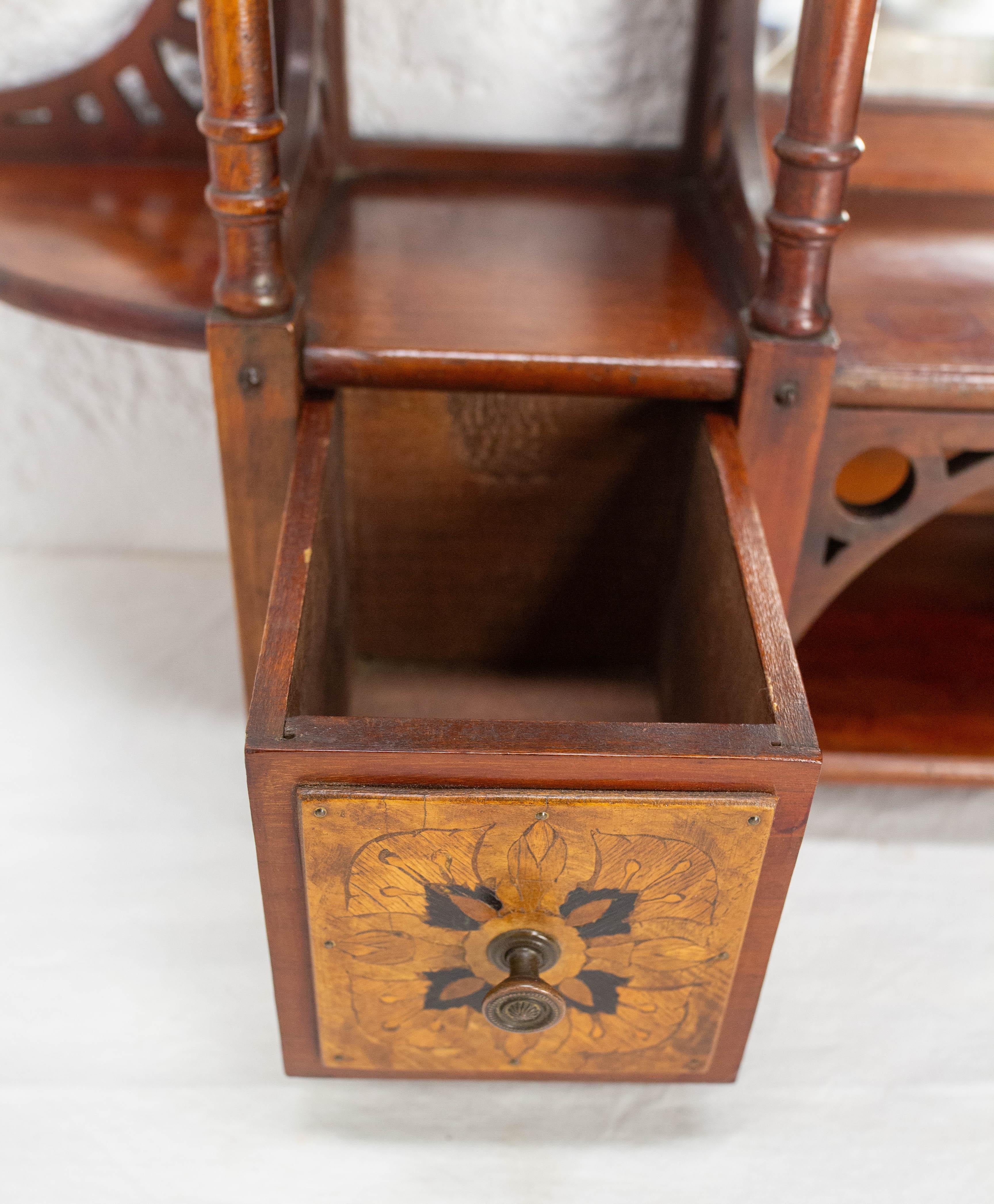 Mensole a muro in Wood Iroko con specchio smussato e intarsio Art Nouveau Fine Ottocento in vendita 5