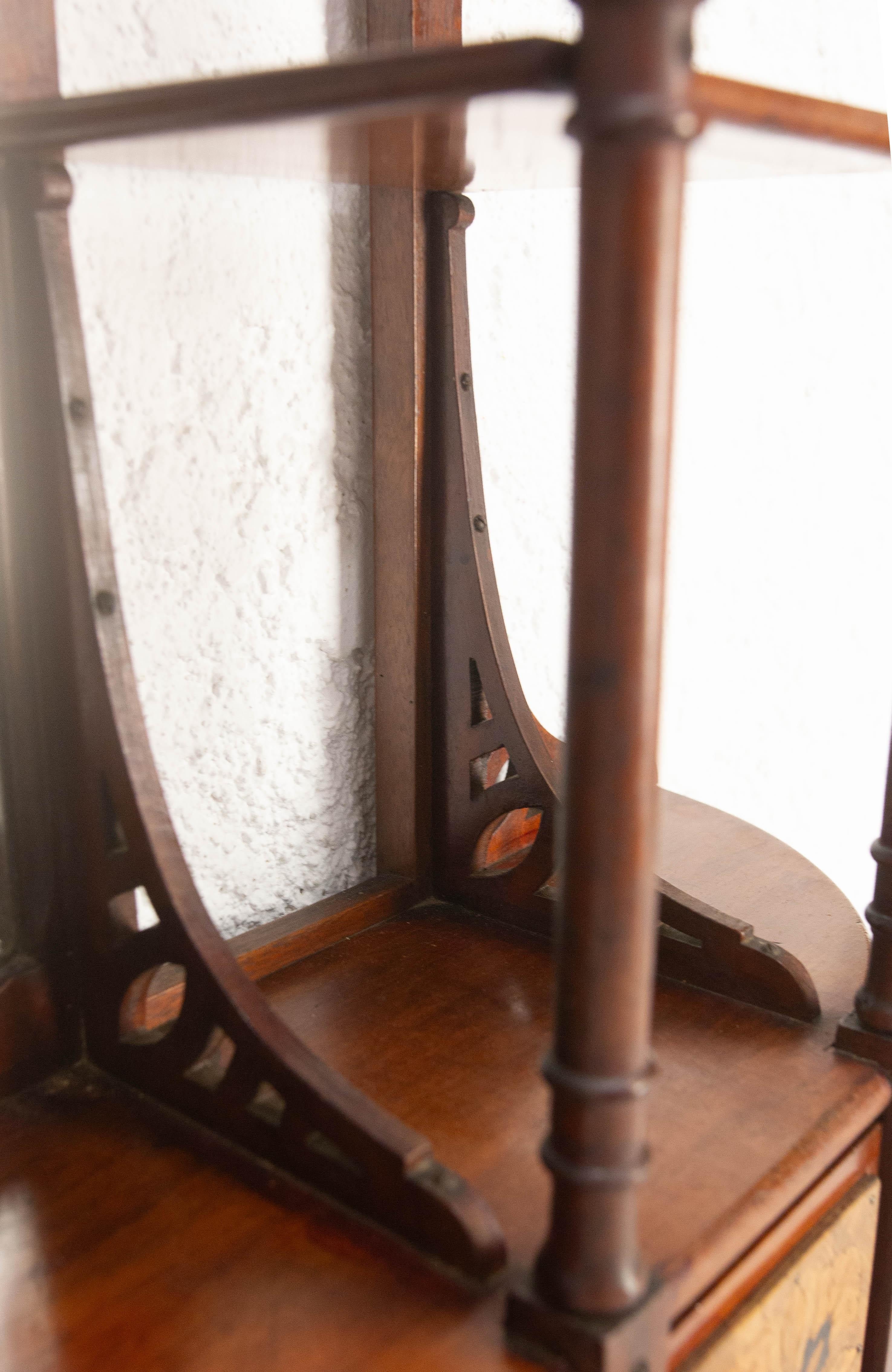 Mensole a muro in Wood Iroko con specchio smussato e intarsio Art Nouveau Fine Ottocento in vendita 6