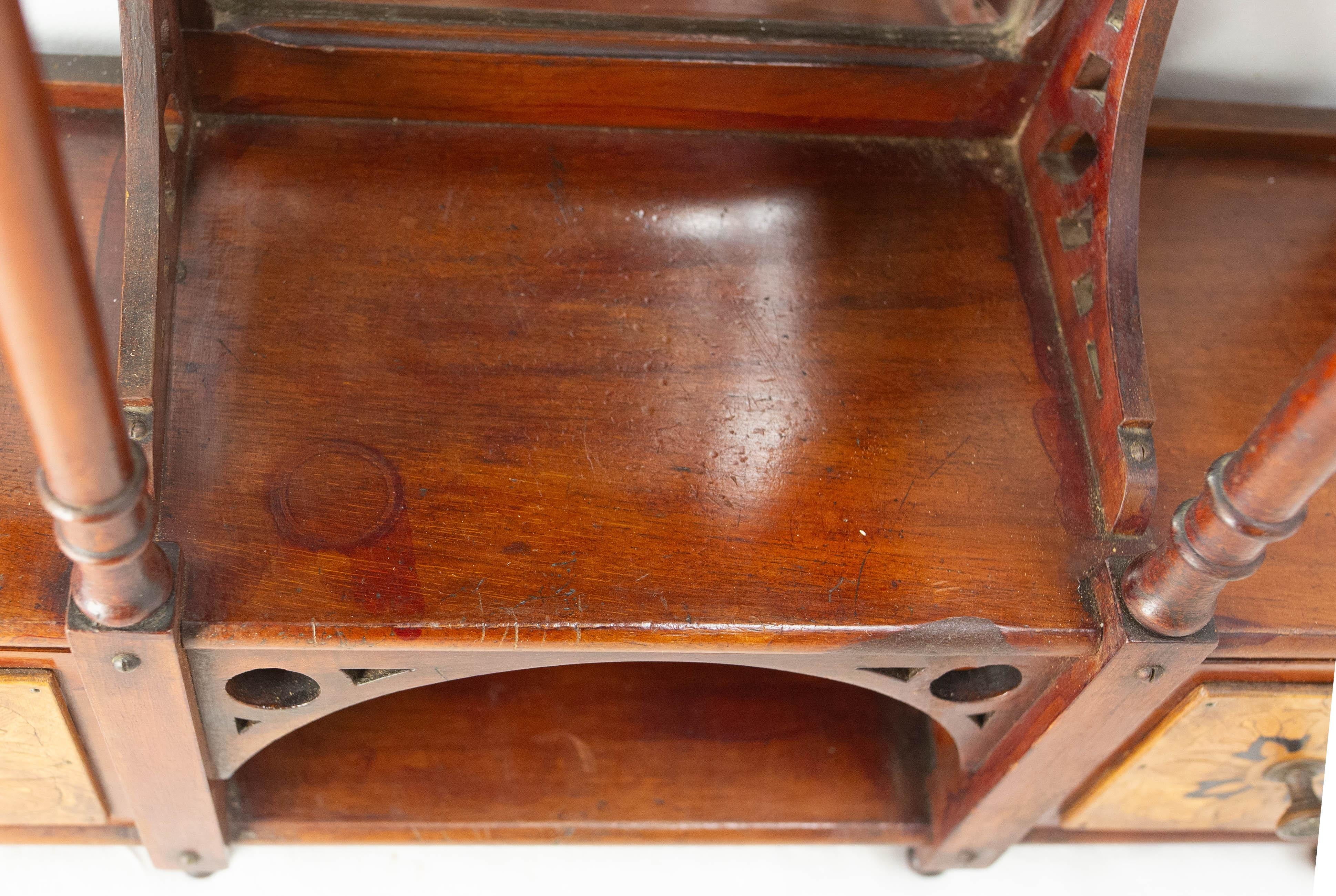 Mensole a muro in Wood Iroko con specchio smussato e intarsio Art Nouveau Fine Ottocento in vendita 10