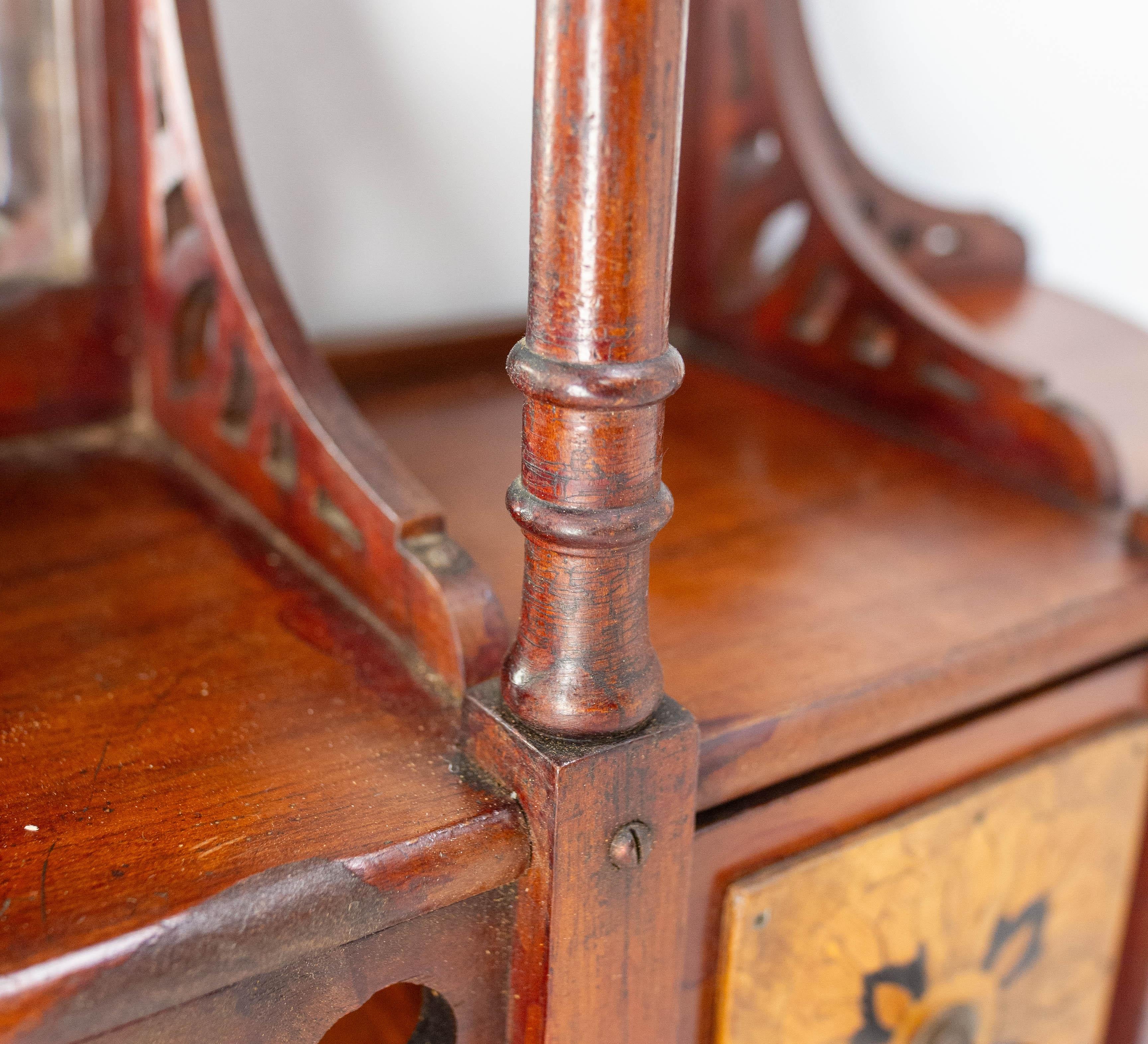 Mensole a muro in Wood Iroko con specchio smussato e intarsio Art Nouveau Fine Ottocento in vendita 12