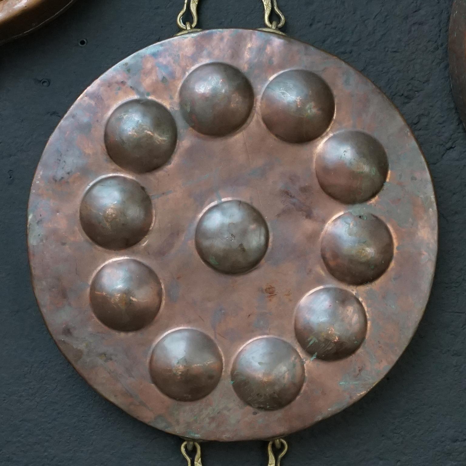 Wall Kitchen Collection of Eight 19th Century French Copper Egg Poacher Pans 8