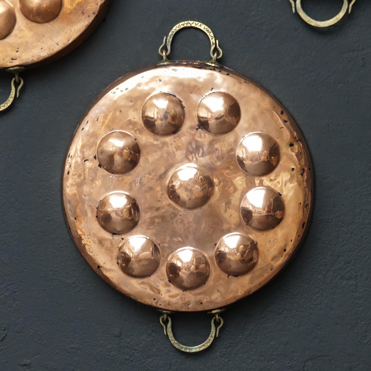 Wall Kitchen Collection of Eight 19th Century French Copper Egg Poacher Pans 9