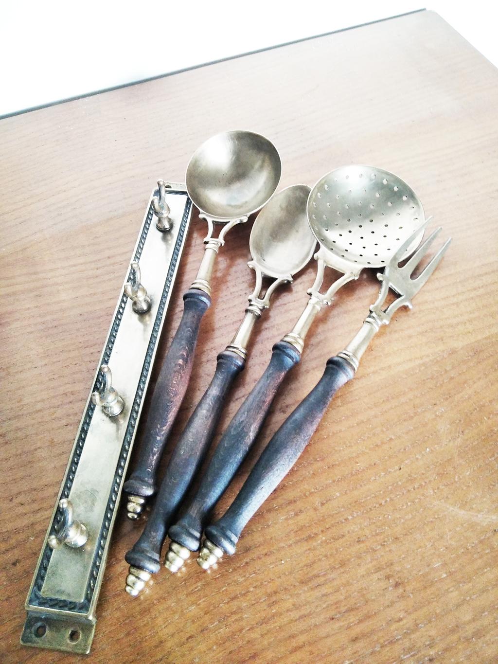 Solid brass vintage utensils wall hanging rack