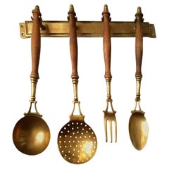 Wall Kitchen Decor Brass Midcentury Vintage Kitchen Utensils Hanging, Spain