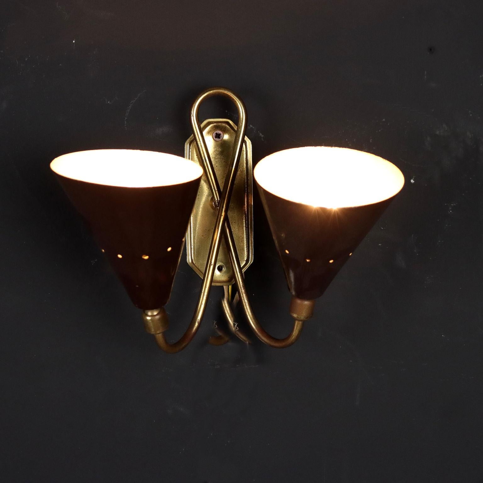 Italian Wall Lamp Aluminium Brass, Italy, 1950s