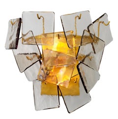 Wall Lamp Antique Brass Finish Light Smoke Glass