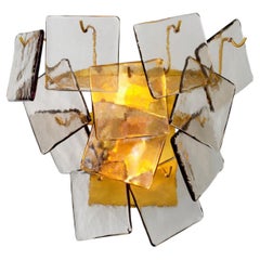 Wall Lamp Antique Brass Finish Light Smoke Glass