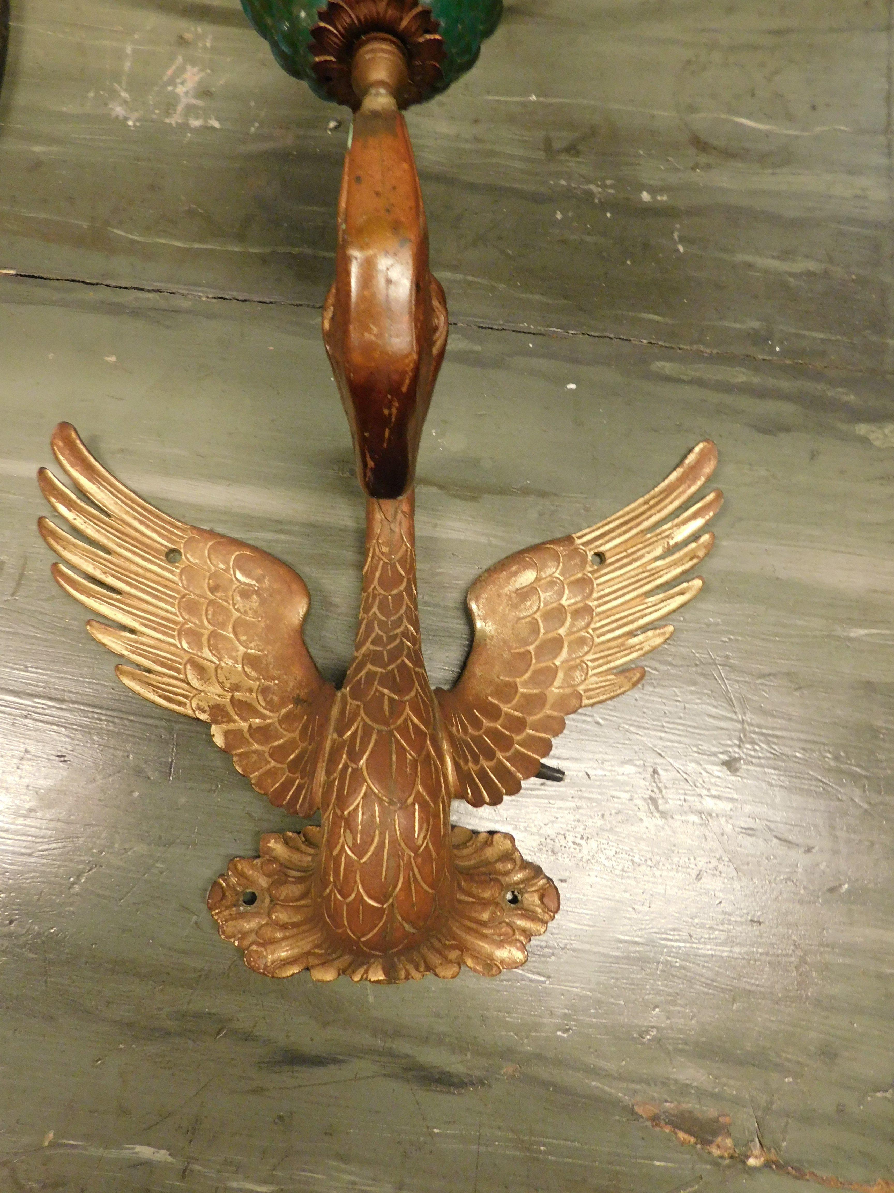 20th Century Wall lamp, appliques in gilded bronze and blue opaline glass, liberty art noveau For Sale