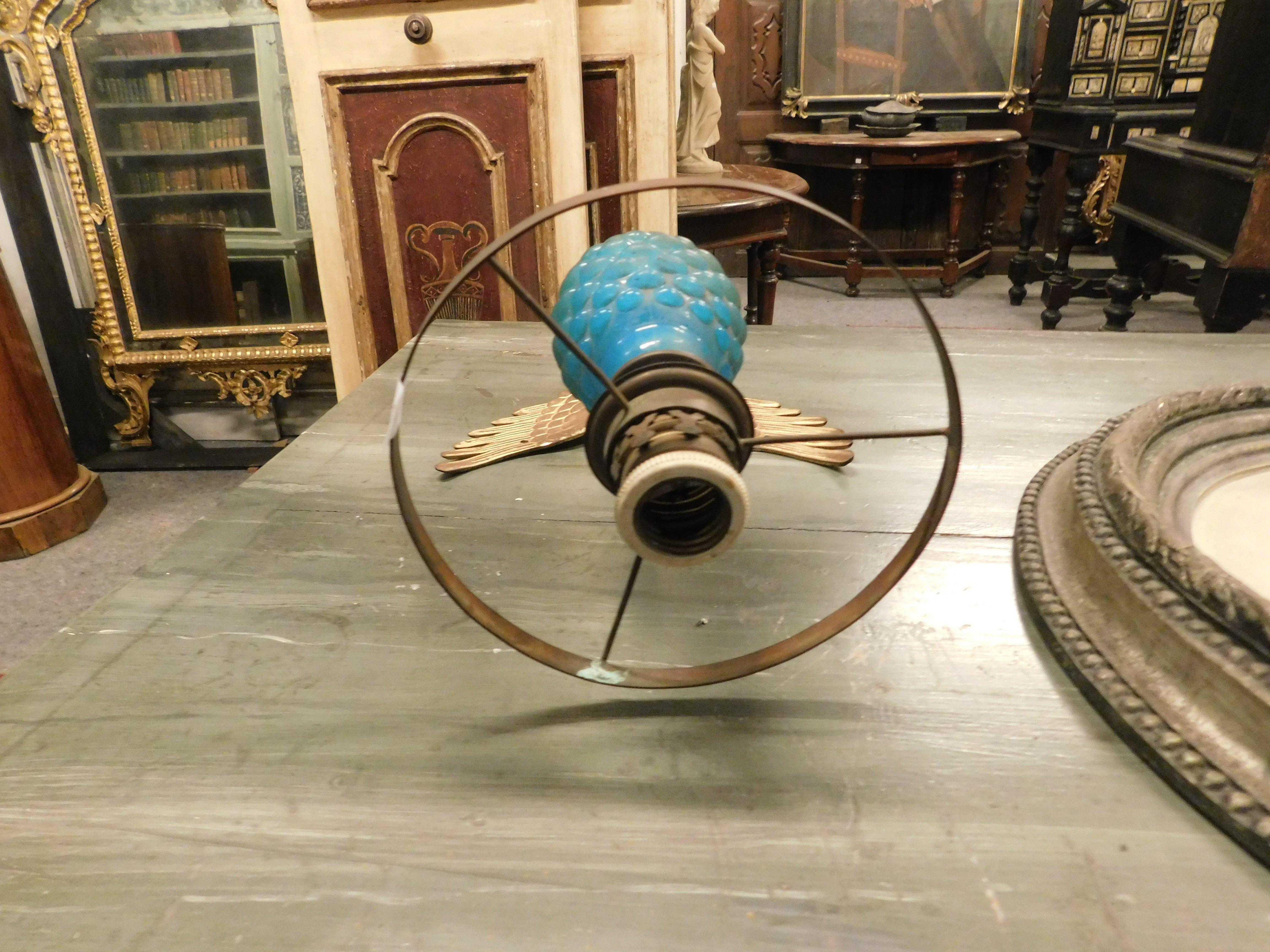 Wall lamp, appliques in gilded bronze and blue opaline glass, liberty art noveau For Sale 2