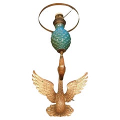 Lampada da parete, applicazioni in bronzo dorato e vetro opalino blu, liberty art noveau