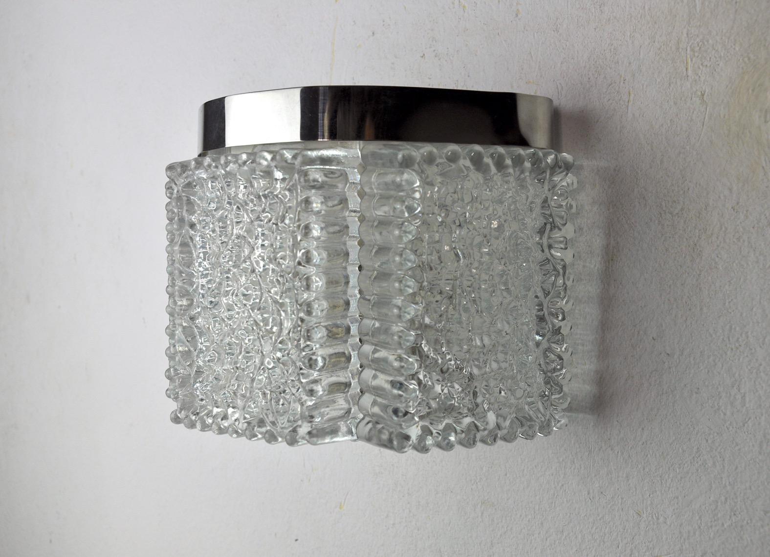 Hollywood Regency Wall Lamp by Kaiser Leuchten in Frosted Glass Germany, 1960 For Sale